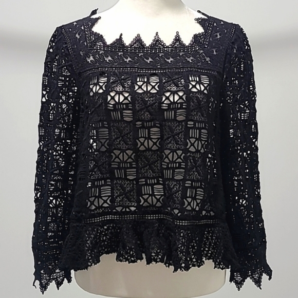 Rebecca Taylor S coquette flirty lace  provocateur Cotton  Embroidered Black Top - Picture 11 of 11